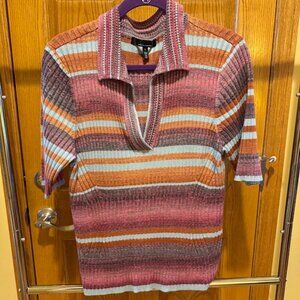 WHBM Elbow-Sleeve Space-Dye Henley Top, Size L